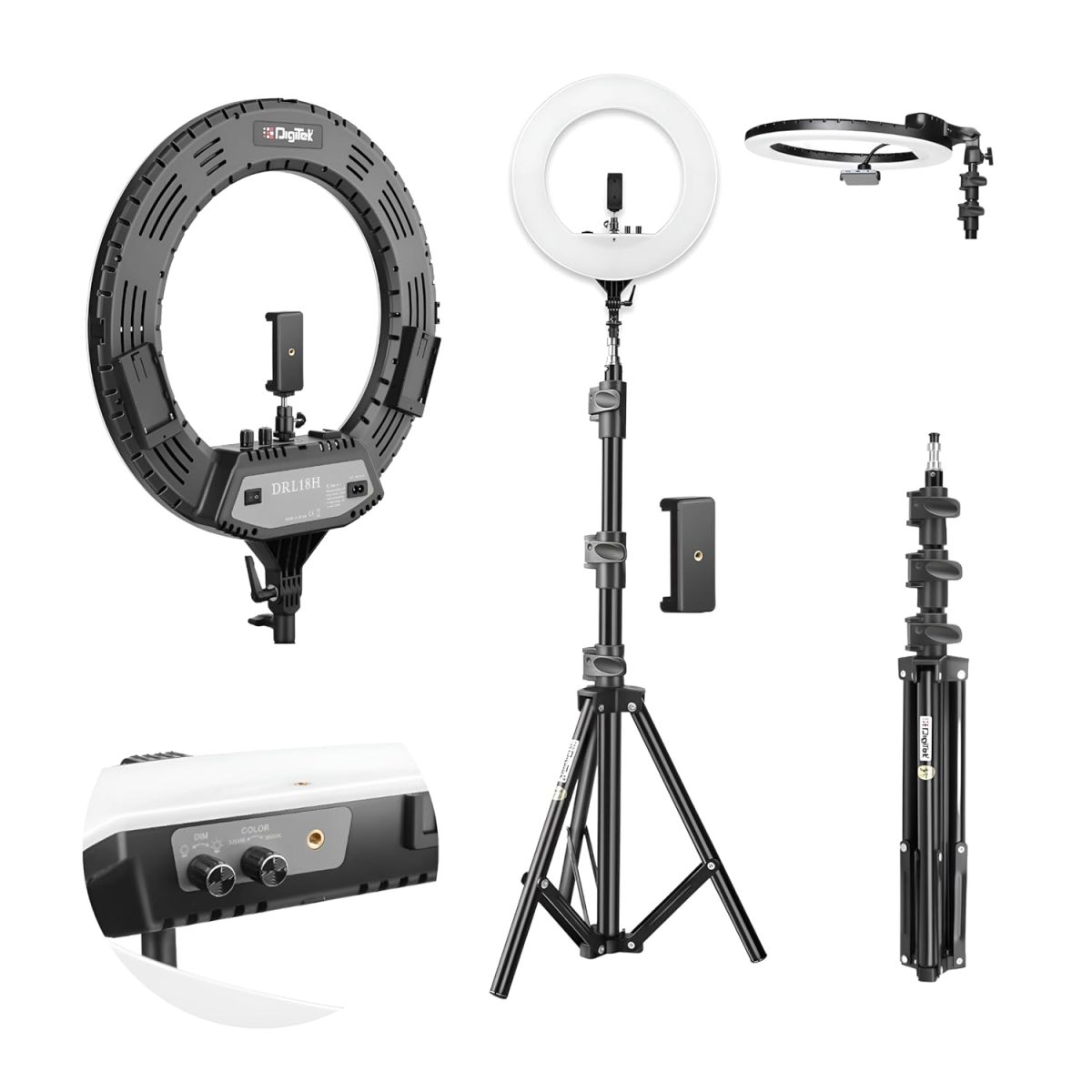 DIGITEK® (DRL-18H C) 18 Inch LED Ring Light with 158cm Stand - AC/DC Power, Color Temperature Control, Lighting Intensity Control - Photography, Video, Makeup, and Live Streaming - USB Powered