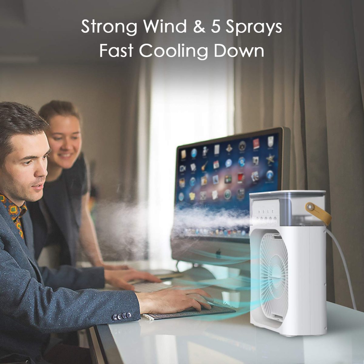 Mabron Air Conditioner Fan, Personal Mini Small Evaporative Air Cooler Desktop Cool Mist Humidifier with 7 Colors LED Light, 3 Speeds Modes for Room Office Home Travel - White_Multicolor - Image 5