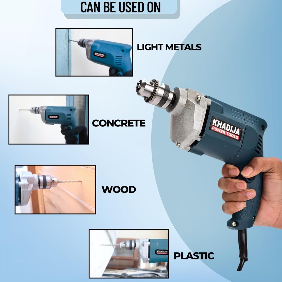 KHADIJA Drill Machine 10mm With Free 13Pcs HSS Drill Bits & 1Pc Masonary Bit Combo 6 Months Warranty (Blue) - Image 7