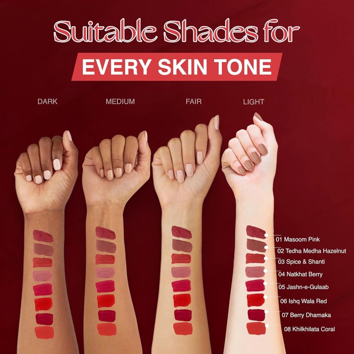 Nourish Mantra Bold Rush Creamy Matte Liquid lipstick combo with SPF 15 Set of 4(1.2ml Each) | Mini Lipstick |red lipsticks | Water Proof | Smudge Proof | transfer Proof | Long Lasting | for all Skin tones - Image 3