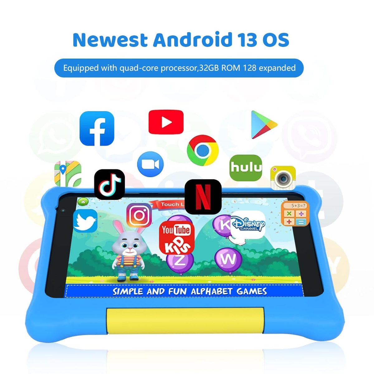 Cheerjoy Kids Tablet 7",Android 12 Tablet For Kids,32GB ROM 128GB Expand,Parental Control,Kids Software Pre-Installed, Dual Camera,Android Learning Tablet Bluetooth With Proof Case For Toddlers(Blue) - Image 3