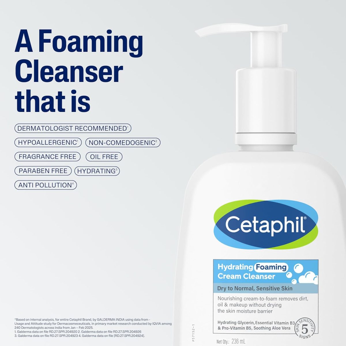 Cetaphil Hydrating Foaming Face Wash for Men and Women | Pollution Defense Cream-to-Foam Cleanser with Niacinamide, Pro-Vitamin B5 & Aloe, 236ml | Removes 97% Pollution Micro-Particles | Gentle Yet Deep Clean - Image 3