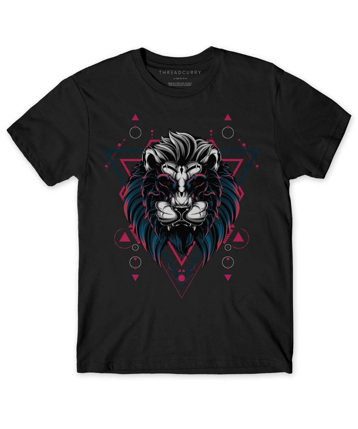 THREADCURRY Mythical Lion | Psychedelic Music Party Holiday Fun Cotton Graphic Printed Tshirt for Boys Black - Image 5