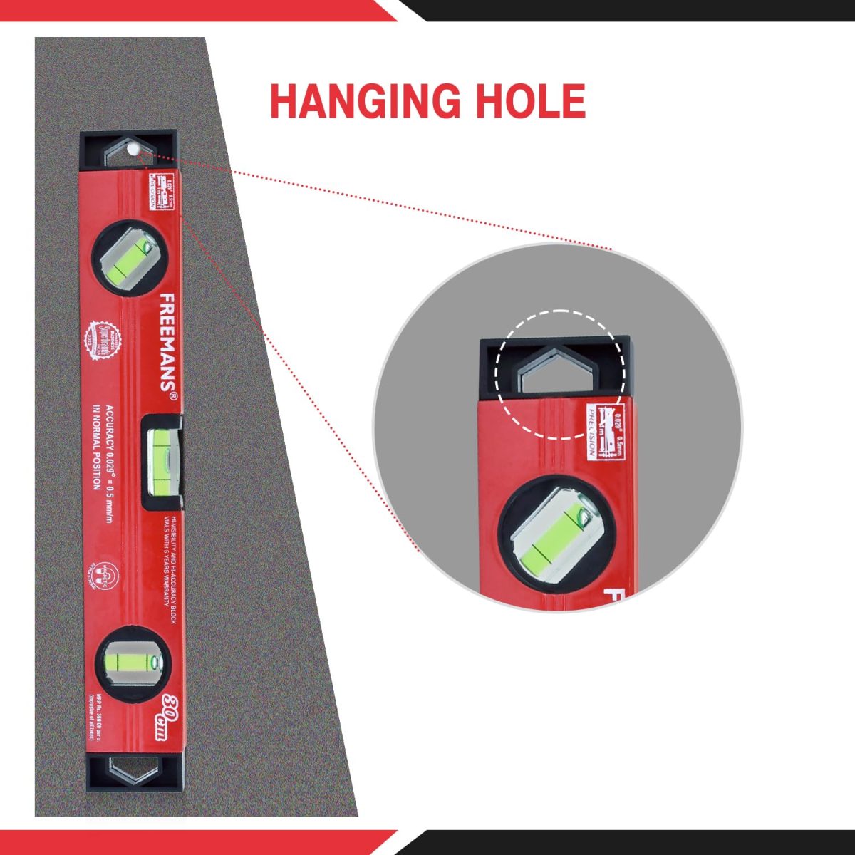 FREEMANS Box Section Aluminum Spirit Level with Magnet 30cm - Image 5