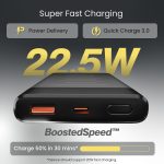 Ambrane 10000mAh Slim & Compact Powerbank, 22.5W Fast Charging, USB & Type C Output, Power Delivery, Quick Charge for iPhone, Android & Other Devices, Made in India + Type C Cable (Stylo 10, Black) - Image 2