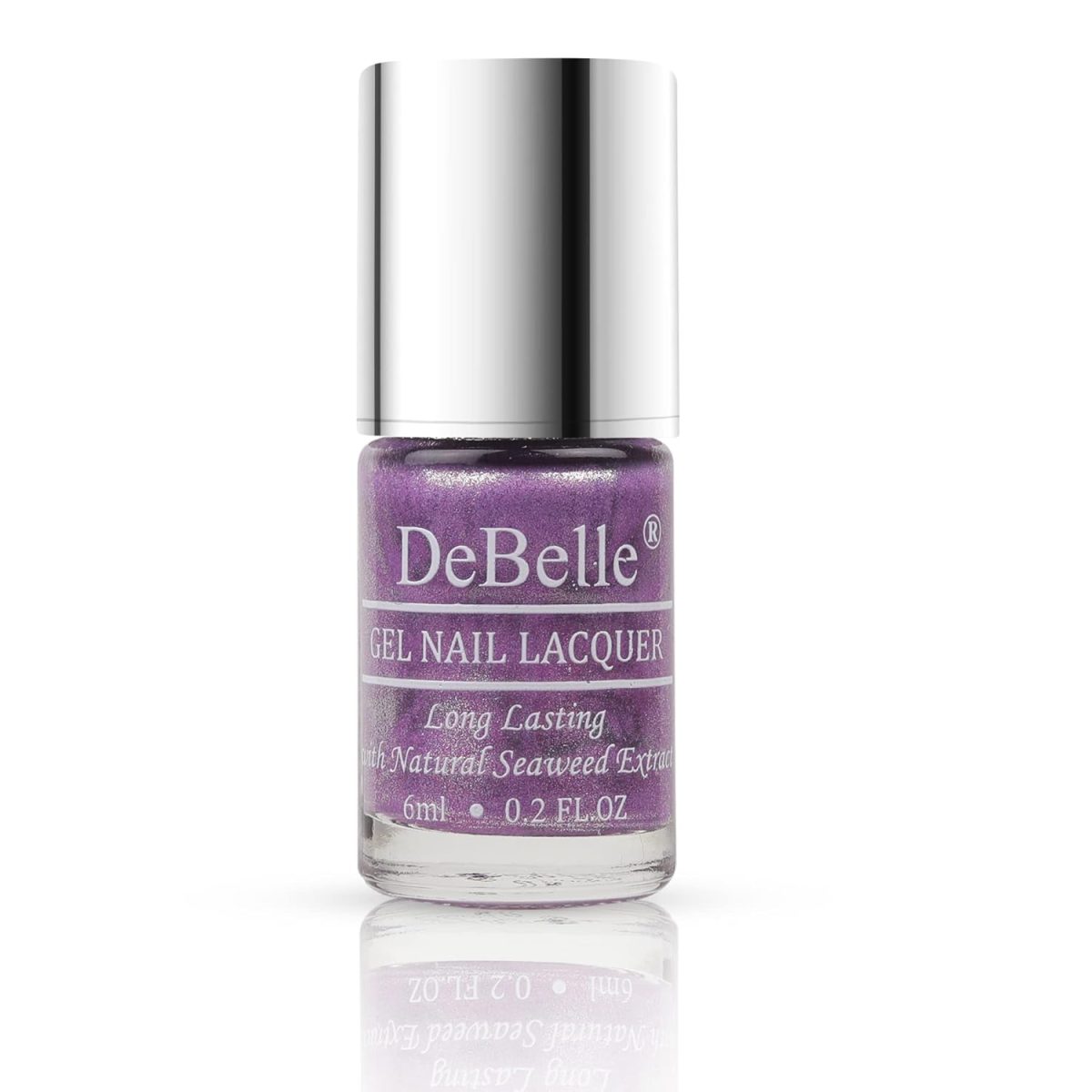 DeBelle Gel Nail Polish Hello Hannah(Light Purple with Gold Micro Shimmer Nail Paint)| Non UV - Gel Finish |Chip Resistant | Seaweed Enriched Formula| Long Lasting|Cruelty and Toxic Free| 6ml - Image 2