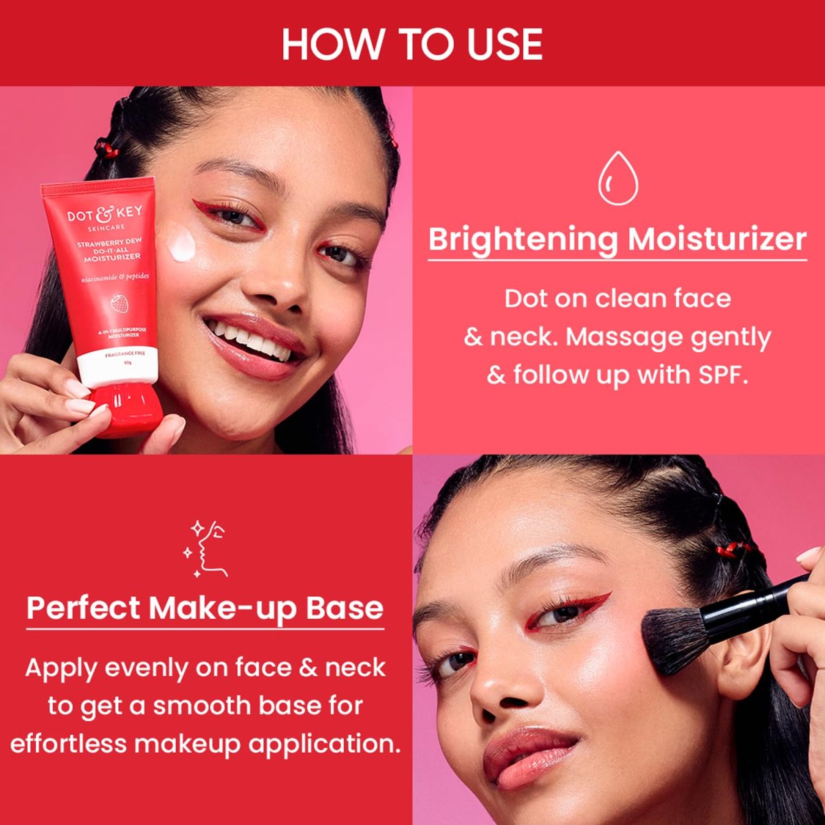 Dot & Key Strawberry Brightening Moisturizer | Niacinamide, Peptides & Hyaluronic Acid, Non-sticky, Brightens Skin, Intense Moisturization | Non-Comedogenic & Fragrance Free, Lightweight | 80g - Image 6