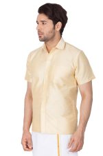 VASTRAMAY Men's Silk Blend Ethnic Shirt - Half Sleeves, South Indian Traditional Shirt for Weddings, Festivals, & Casual Wear - Image 2