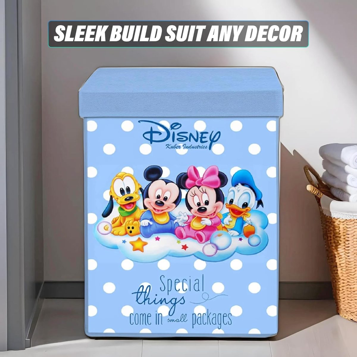Kuber Industries Disney Kids Team Mickey Print Non Woven Fabric Foldable Laundry Basket|Toy Storage Basket|Cloth Storage Basket With Lid & Handles (Royal Blue) - Image 2