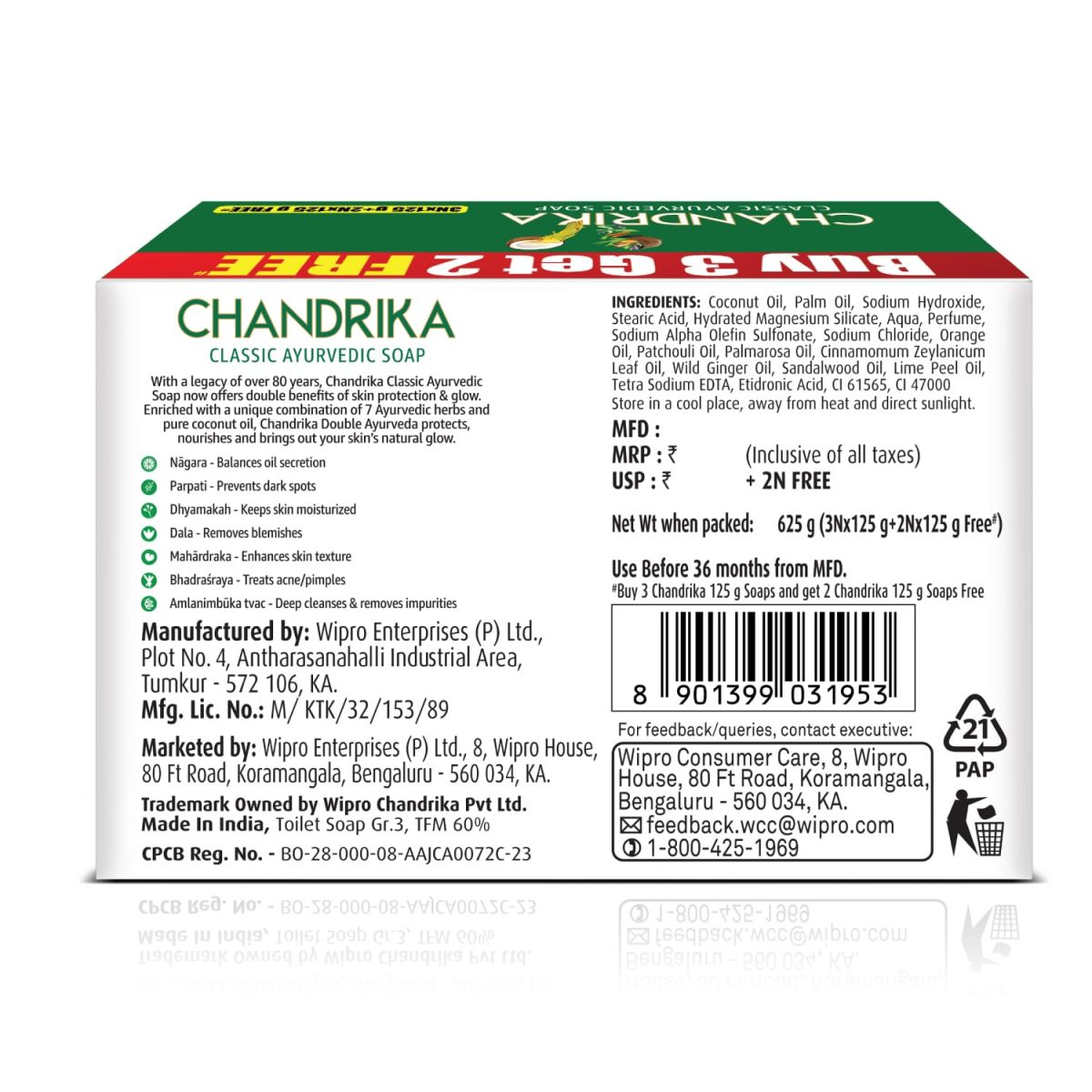 Chandrika Ayurvedic Soap Classic| Handmade Soap for Naturally Radiant Skin| For All Skin Types| 125g (Pack of 3) + 2x125g Soap Free - Image 6