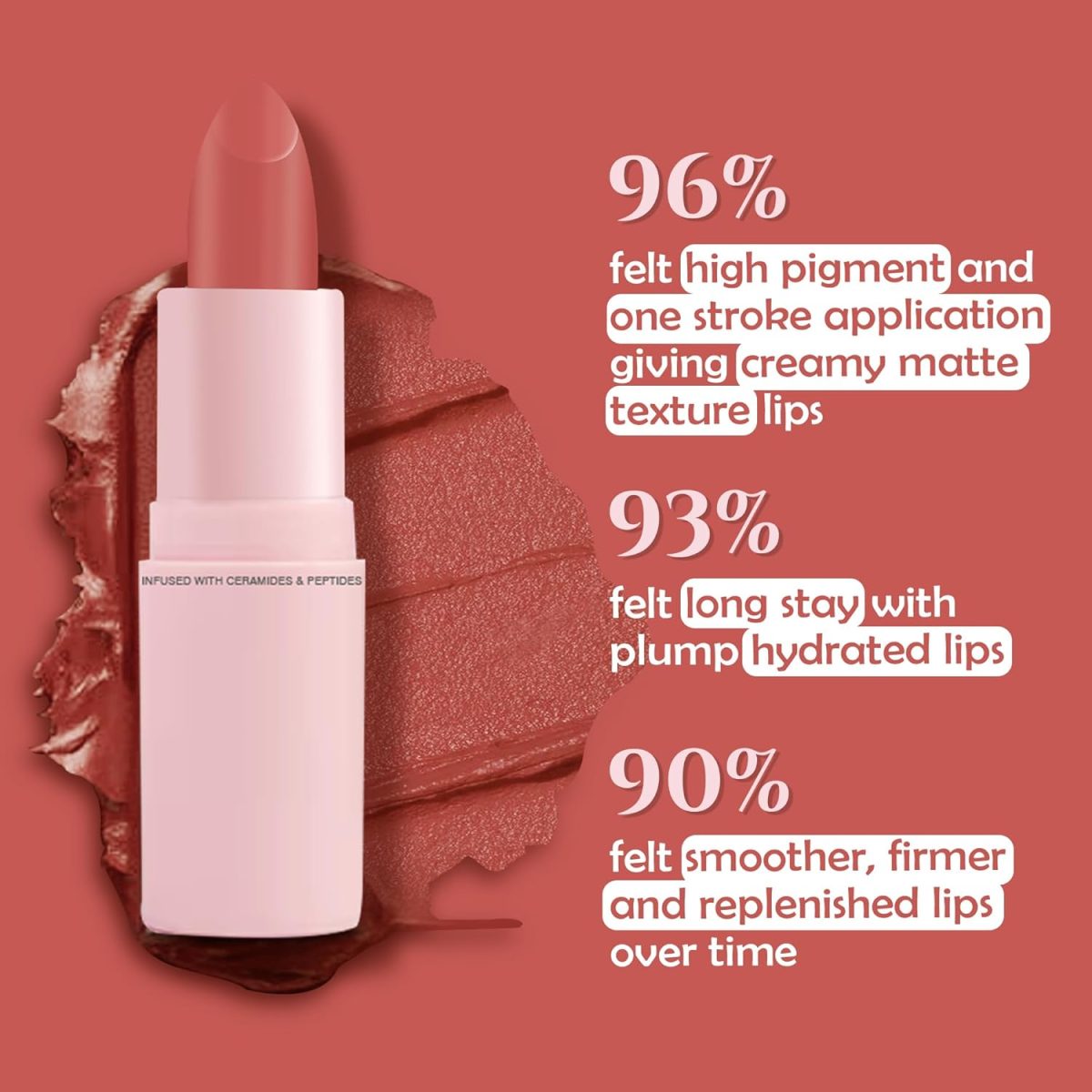 Glamveda Creamy Matte Long Lasting Lipstick with Ceramides & Peptides, Lightweight, 12 Hour Wear, Smudgeproof & Transferproof - Peaches 302 - Image 4