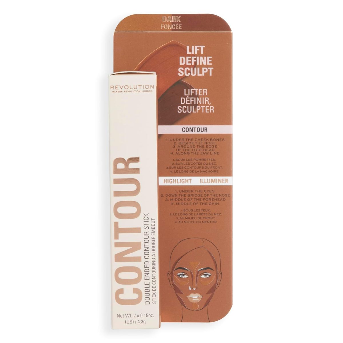 Makeup Revolution- Fast Base Contour Stick-Dark (For Dark Skin Tones) | Defines and Scuplts the Face Seamlessly| Lightweight & Blendable Formula | Multipurpose | Cruelty Free - 8.6 gm - Image 2