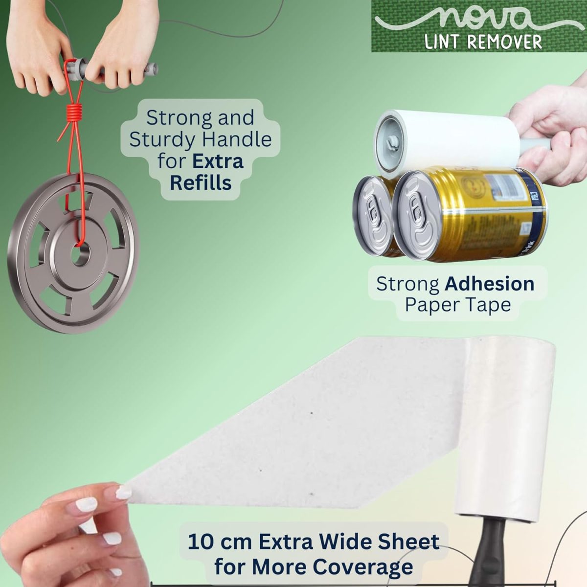 NOVA LINT REMOVER Lint Roller For Clothes Pet Hair Fur Remover From Clothes Lint Remover For Clothes Lint Remover Roller With Cover| 3 Refill (10 Cm) X 60 Sheets = 180 Sheets | - Image 7