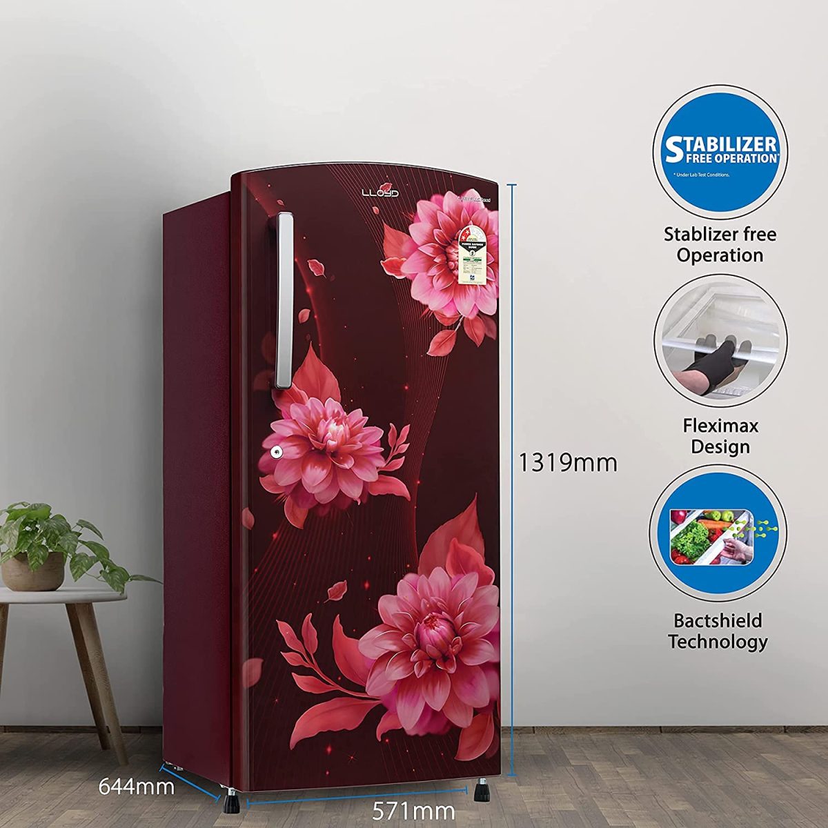 Lloyd 225 L 2 Star Direct Cool Single Door Refrigerator (GLDC242SBWT2PB, Begonia Wine) - Image 2