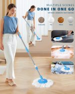 MIITON Stainless Steel Spin Mop Rod with Extendable Handle with Microfibers Refill,Aqua Green - Image 7