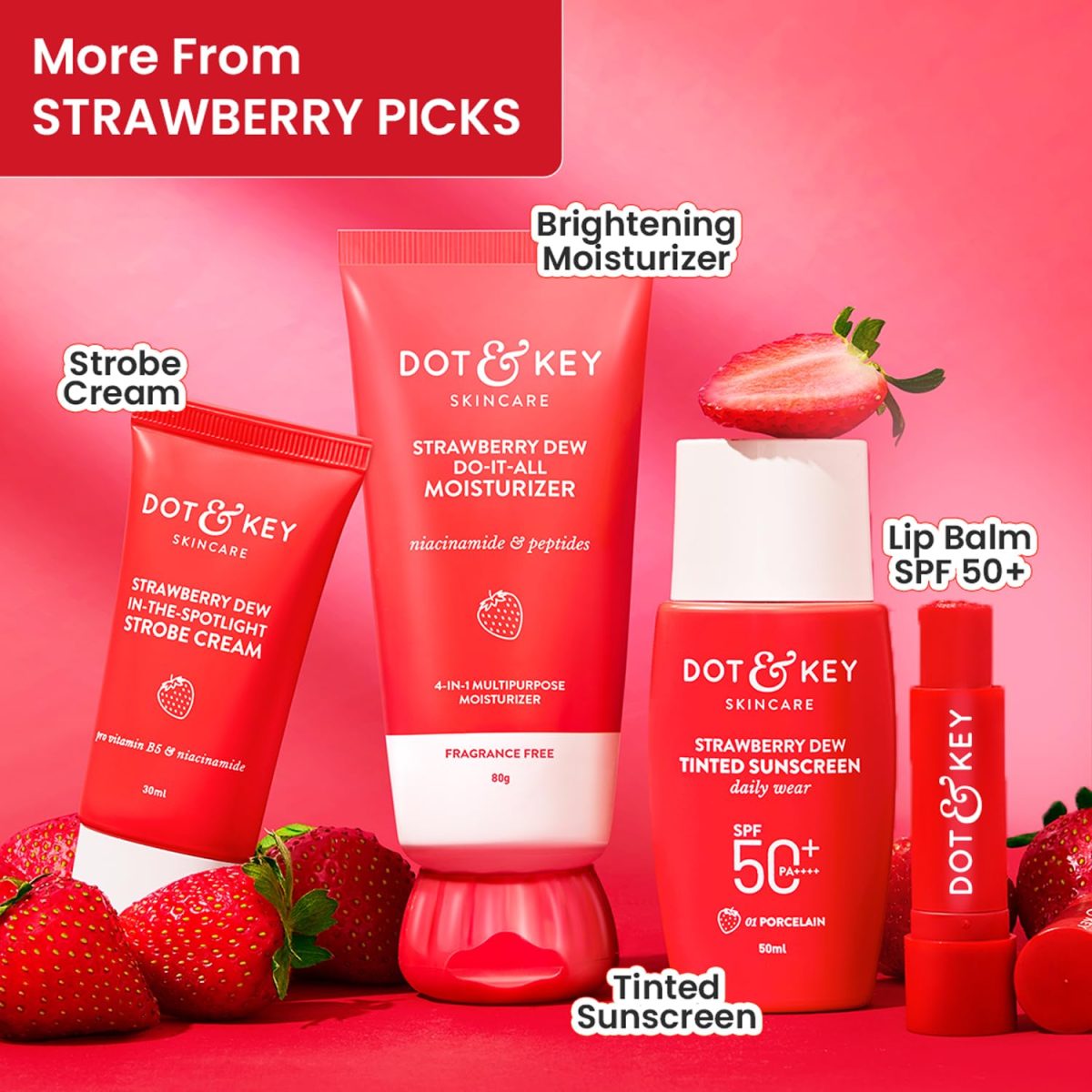 Dot & Key Strawberry Brightening Moisturizer | Niacinamide, Peptides & Hyaluronic Acid, Non-sticky, Brightens Skin, Intense Moisturization | Non-Comedogenic & Fragrance Free, Lightweight | 80g - Image 7