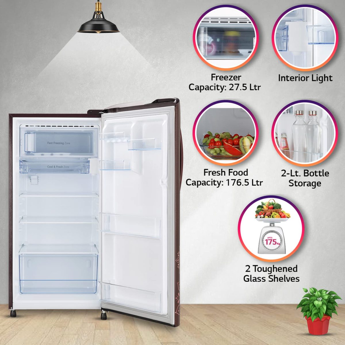 LG 204 L 4 Star Direct-Cool Inverter Single Door Refrigerator (??GL-B211CRRY, Ruby Regal, Smart Connect, 2022 Model) - Image 2