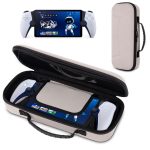 wonlince Hard Carrying Case for Sony PS5 Playstation Portal，Scratch-resistant portable organizer with mesh pocket，Stylish design for traveling，Off White