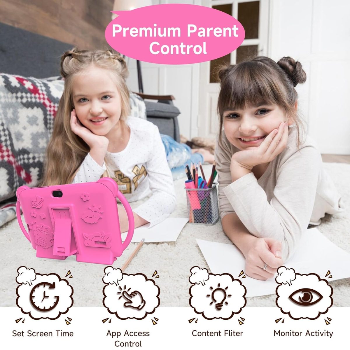 PEICHENG Kids Tablets, Android 12 Tablet for Kids, 4GB RAM, 32GB ROM, Toddler Tablet, 7 Inch IPS Screen, Child Lock, 2+5MP Dual Camera, Shockproof Case for Education, Games - Image 3
