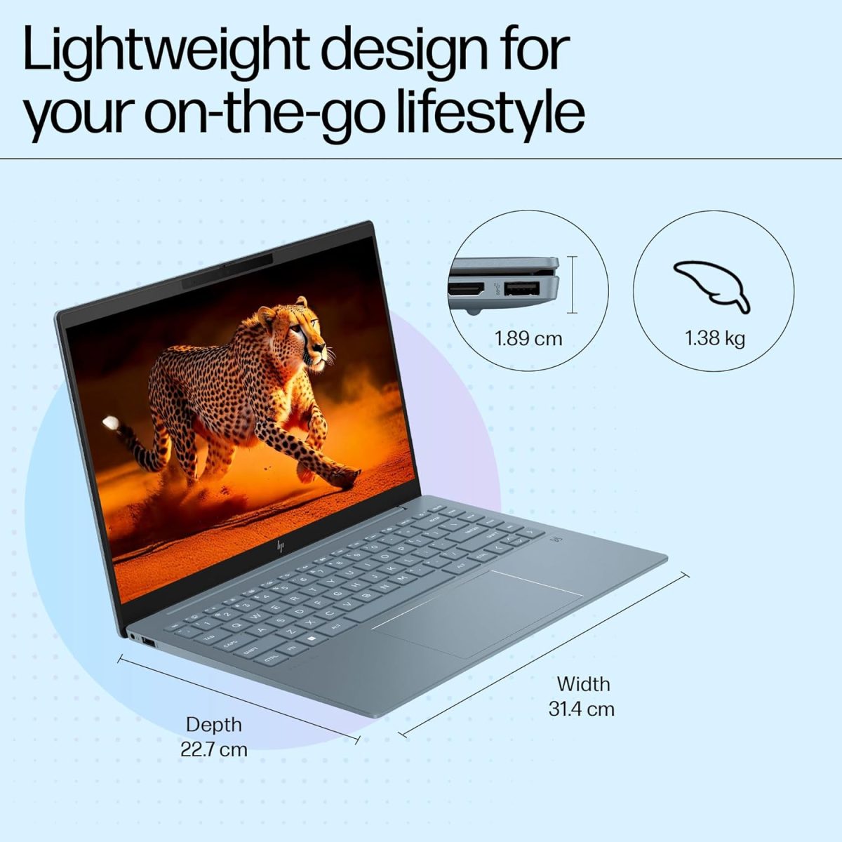 HP Pavilion Plus, 13th Gen Intel Core i5-1335U Laptop, (16GB LPDDR5x,512GB SSD), IPS, 300 nits, 14''(35.6cm) 2K,Win 11, M365 Basic(1yr), Office Home 24, Blue,1.38kg, 5MP Camera w/Shutter,ew0108TU - Image 12