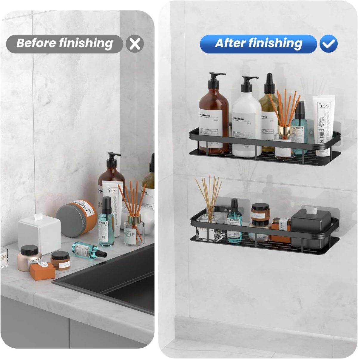 Misamo Enterprise Bathroom Wall Shelf Organiser, Adhesive Mount Storage Rack with Installation Kit (Shelf-Black, Pack of 2) - Image 4