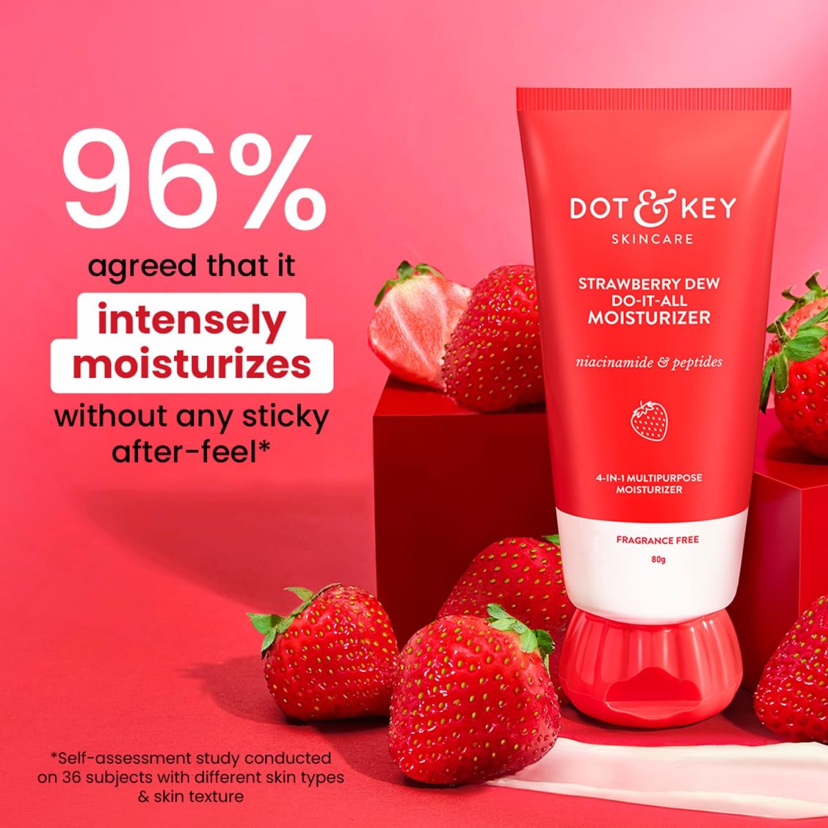 Dot & Key Strawberry Brightening Moisturizer | Niacinamide, Peptides & Hyaluronic Acid, Non-sticky, Brightens Skin, Intense Moisturization | Non-Comedogenic & Fragrance Free, Lightweight | 80g - Image 3