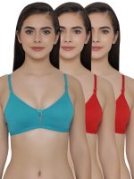 Clovia Women's Cotton Blend Pack of 3 Full Coverage Non Padded Wirefree Full Cup Bra (Combrc155_Multi-Coloured_36C)