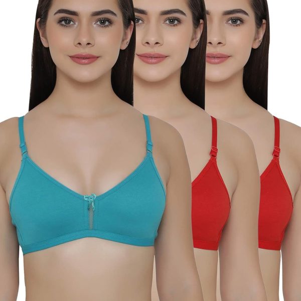 Clovia Women's Cotton Blend Pack of 3 Full Coverage Non Padded Wirefree Full Cup Bra (Combrc155_Multi-Coloured_36C)