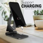 ELV Aluminum Adjustable Mobile Phone Foldable Holder Tabletop Stand, Dock Mount for All Smartphones, Tabs, Kindle, iPad (Black) - Image 2