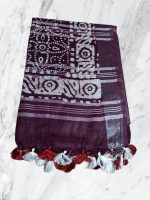 STB-SILK TEXTILES BHAGALPUR Women's Batik Print Linen Slub Saree With Runnig Blouse Piece - Image 3