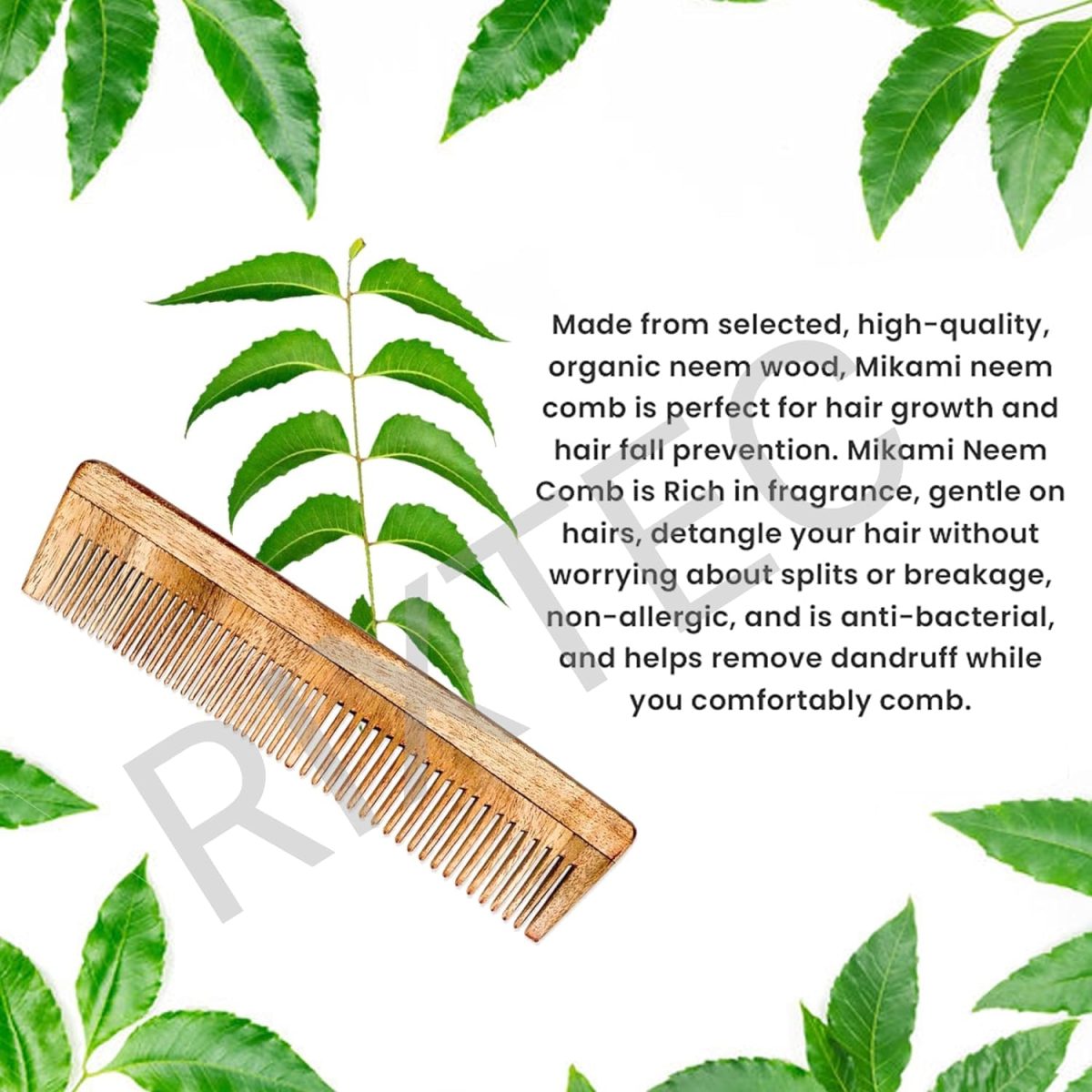 RIXTEC Neem Comb, Wooden Comb | Hair Growth, Hairfall, Dandruff Control | Hair Straightening, Frizz Control For Men and Women - Image 4