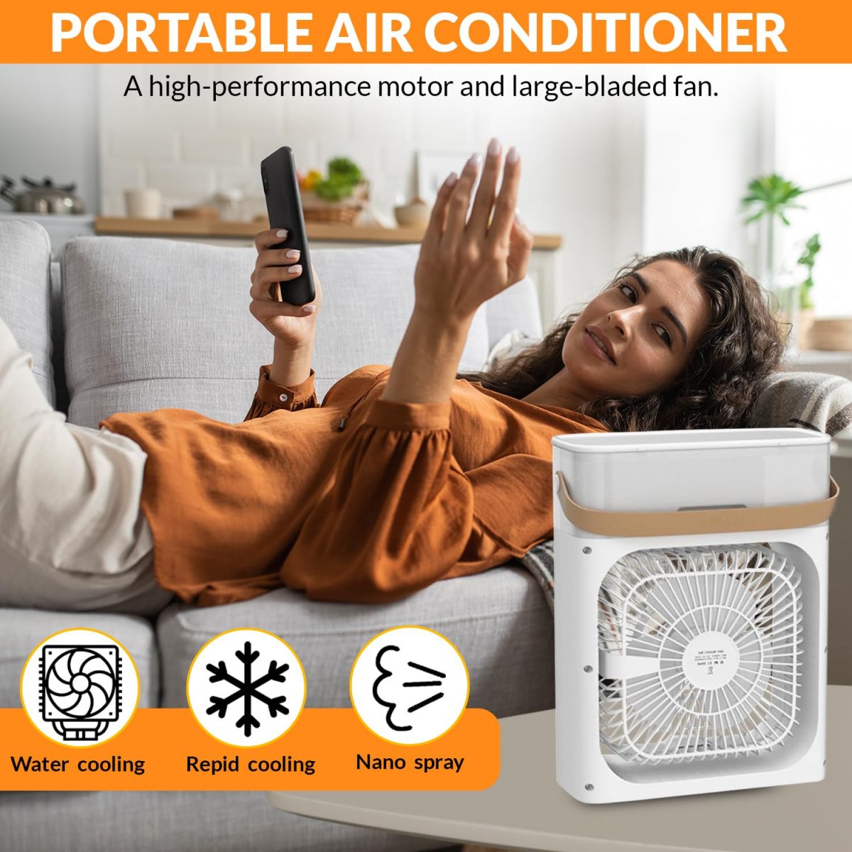 Portable Ice Fan Air Cooler With water For Frost Cube Fan, 3 In 1 Mist Mini Evaporative Cooling Fan with LED, Timer, 3 Wind Speeds 3 Spray Modes for Home Office Bedroom Table and Desktop - Image 6