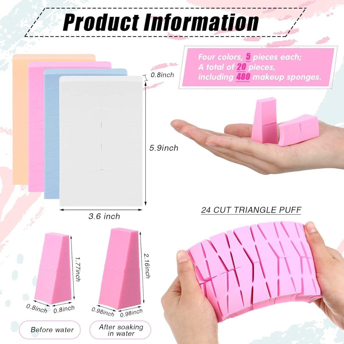 ATETO Cosmetic Makeup Sponges Beauty Blender Small Triangle Blending Foundation and Concealer Wedges, Non-Latex Cosmetic Puff, Wedge Beauty Disposable Makeup Applicator - Image 9