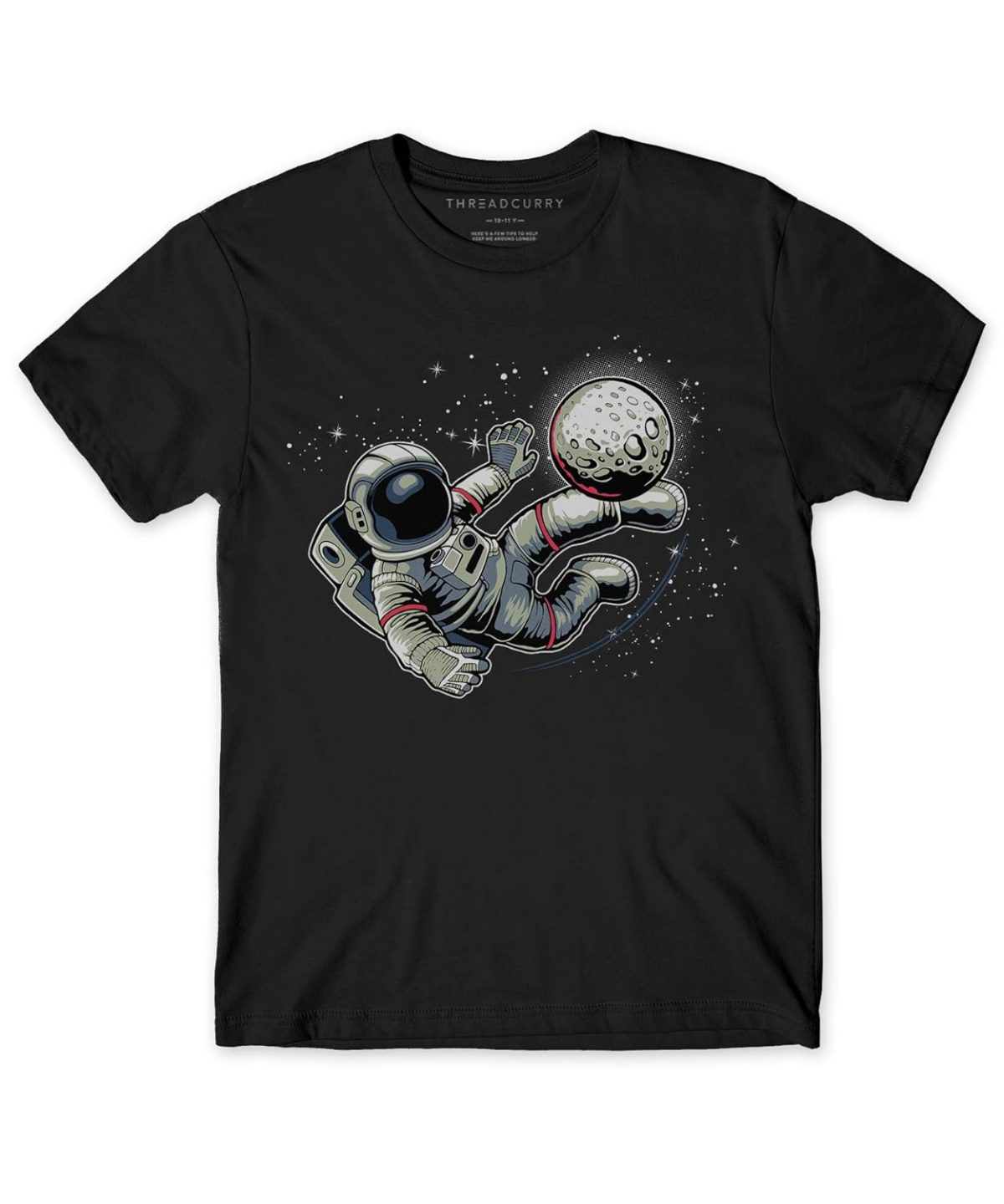 THREADCURRY Football in Space | Astronaut Fun Comic Cotton Graphic Printed Tshirt for Boys Black