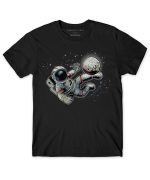 THREADCURRY Football in Space | Astronaut Fun Comic Cotton Graphic Printed Tshirt for Boys Black