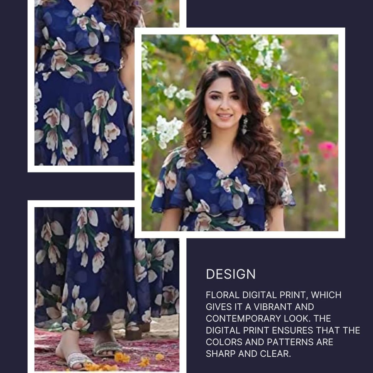 Fashion2wear Women's Georgette Casual Floral Digital Print Half Sleeve Knee Length Fit and Flare Long Maxi Gown Dress (Flower_Gown) - Image 3