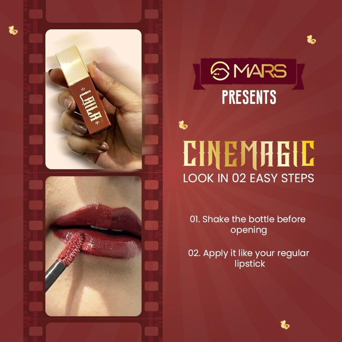 MARS Golden Era CineMagic Lip Gloss | Highly Pigmented | Long-Lasting Upto 12 Hours | Transfer-Proof and Smudging-Proof | Instant High Shine Gloss | Comfortable Wear (2.0ml) (04-HEER) - Image 7