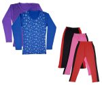 IndiWeaves Girls Cotton Full Sleeve Printed T-Shirts and Cotton Capri 3/4 Pants (Black,Pink,Red,Purple,Blue) Pack of 5