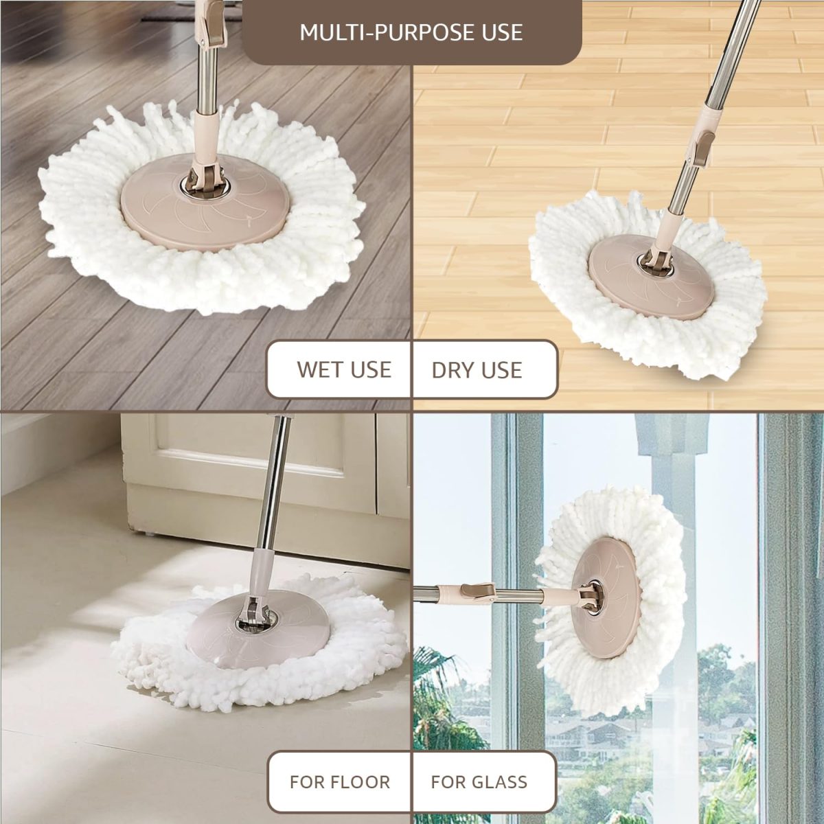 Presto! Plastic Elite Spin Mop with Bigger Wheels and Auto- Fold Handle, Chestnut, 2 Refills - Image 6
