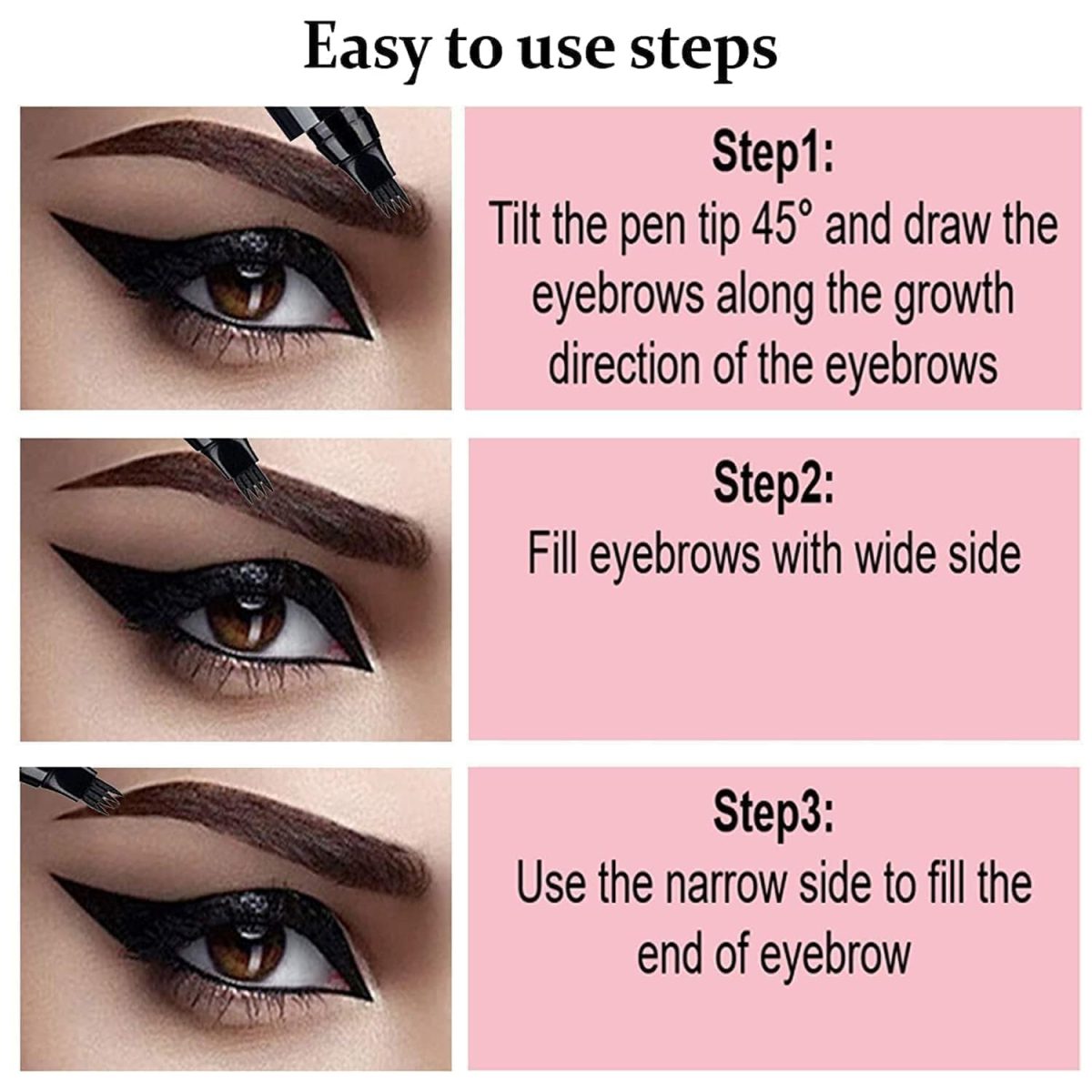 4-Tip Microblading Eyebrow Pen – Waterproof, Long-Lasting Eyebrow Pencil with Micro-Fork Tip for Flawless, Natural-Looking Brows (Eyebrow pen - Black) - Image 8