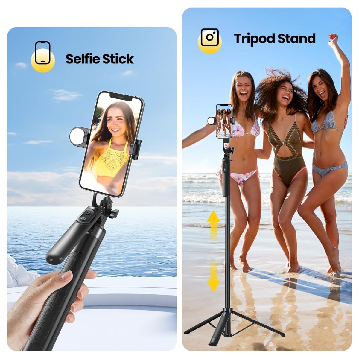 KINGONE Long Selfie Stick with Tripod Stand Aluminum 71inch/180cm, 360° Degree Rotation Selfie Stick Tripod for Phone, Rechargeable Remote & LED Fill Light, 1/4" Screw for Camera Gopro for Vlogging - Image 6