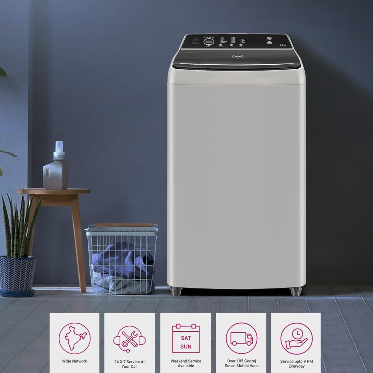 Godrej 7 Kg 5 Star Zero Pressure Technology Fully-Automatic Top Load Washing Machine Appliance With 26 Customisable Wash programs (WTEON VLVT 70 5.0 FDTN SVGZ, Silver Glaze) - Image 7