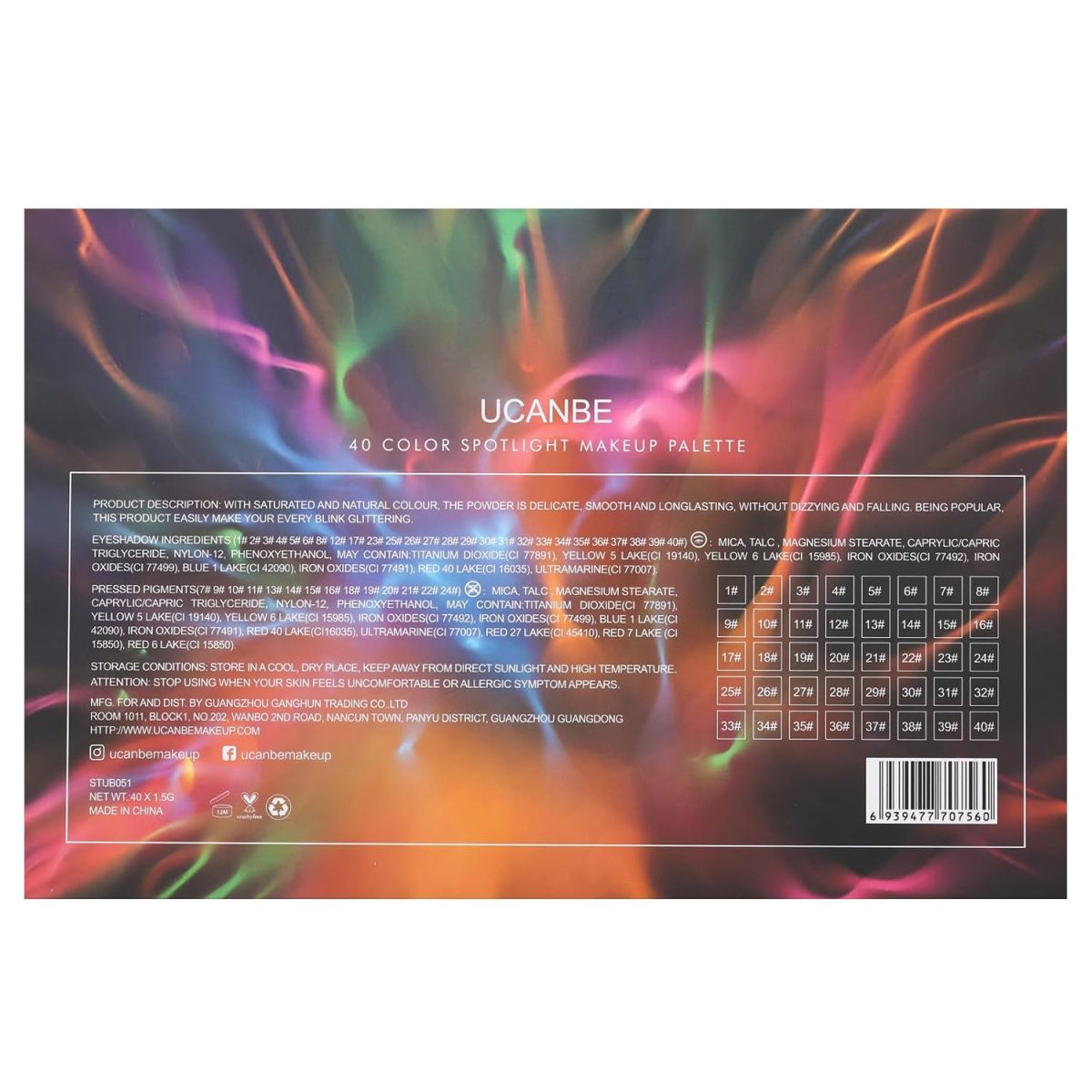 UCANBE Cosluxe Ucanbe Spotlight Eyeshadow Palette, Professional 40 Color Eye Shadow Matte Shimmer Makeup Pallet Highly Pigmented Colorful Powder Long Lasting Waterproof Eyeshadow Palette - Multicolor - Image 9