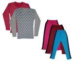 IndiWeaves Girls Cotton Full Sleeve Printed T-Shirts and Cotton Capri 3/4 Pants (Magenta,Maroon,Sky Blue,Maroon,Grey,12-13 Years) Pack of 5
