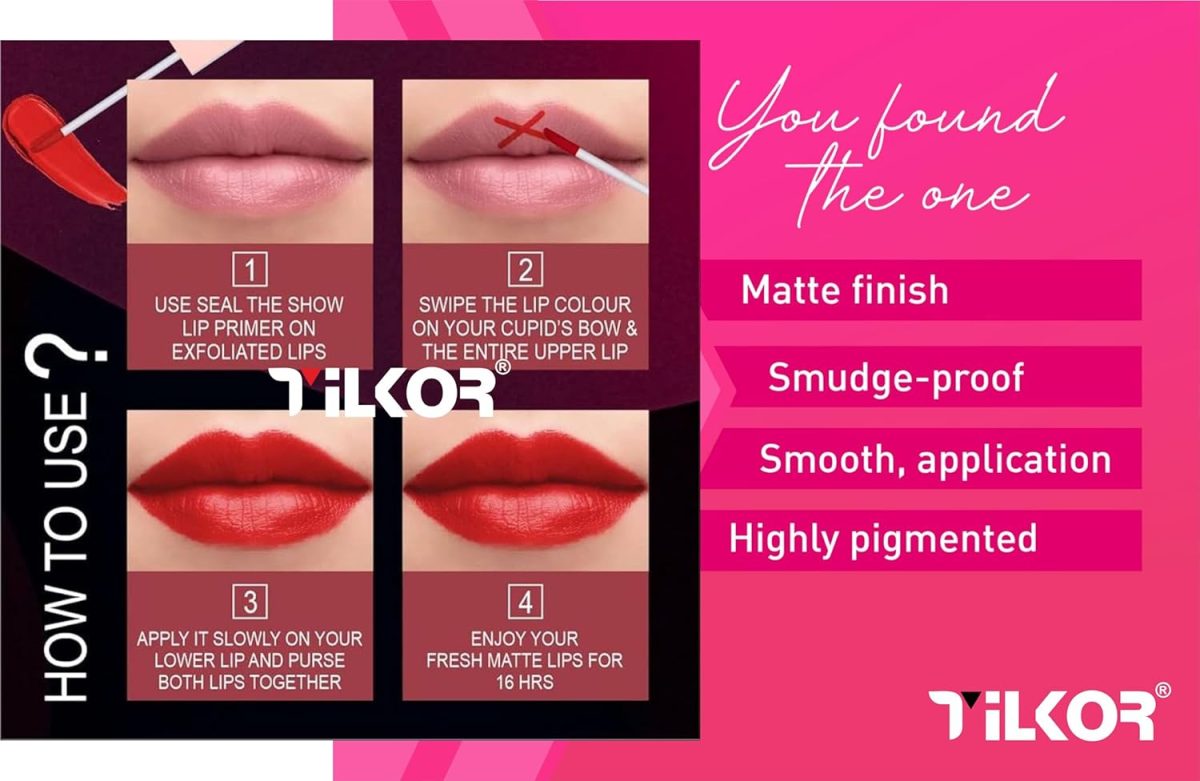 TILKOR Liquid Matte Lipstick Set | Love Meter Collection | Long-Lasting, Highly Pigmented Shades | Lightweight, Smudge-Proof, Moisturizing Lip Color for All-Day Wear (Multi 2, Pack of 8) - Image 3