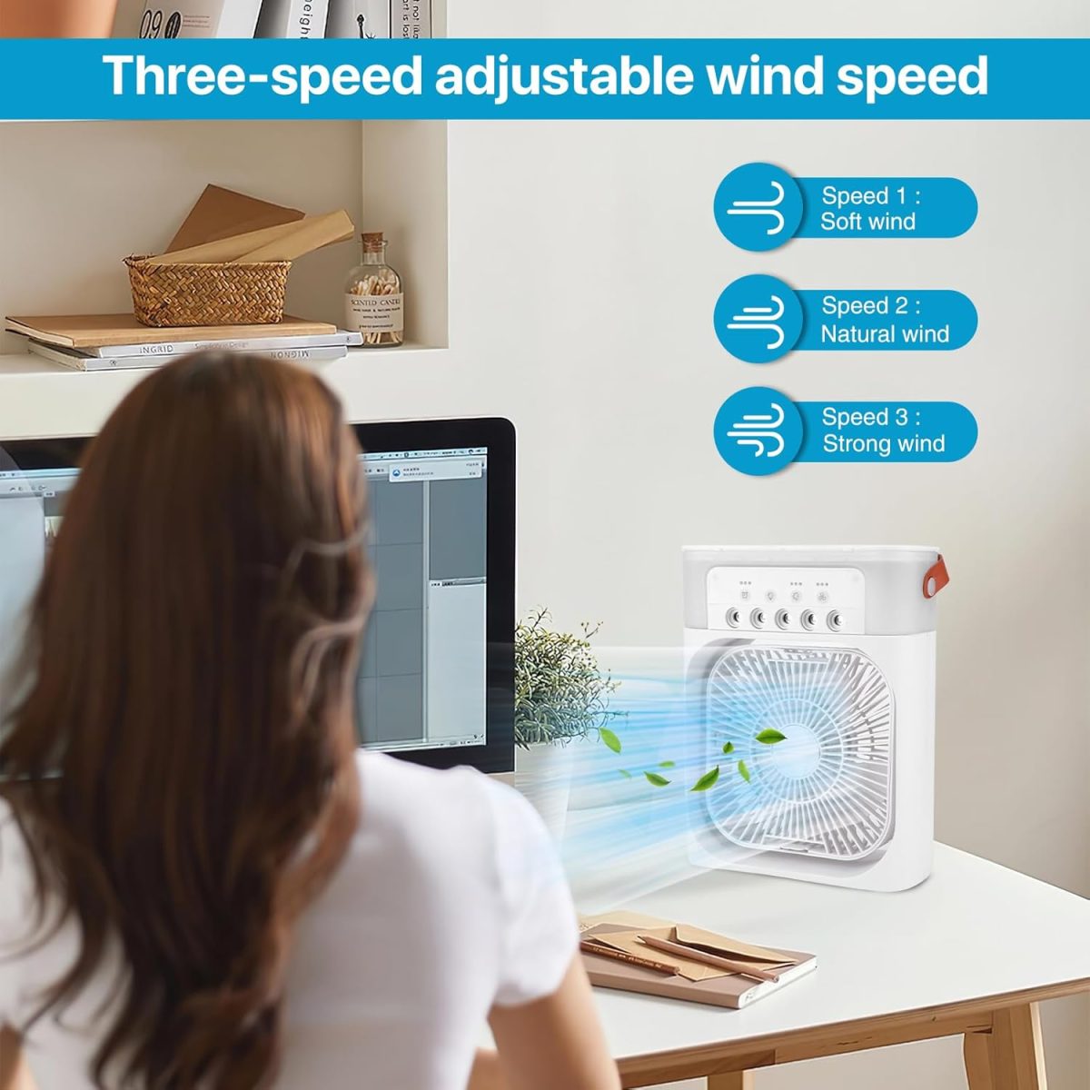 Portable Air Conditioner - Mini Evaporative Air Cooler Desk Air Conditioner Fan with 3 Wind Speeds, 3 Spray Modes, 1/2/3 H Timer and 7 Color Light, Air Cooling Fan - Image 3