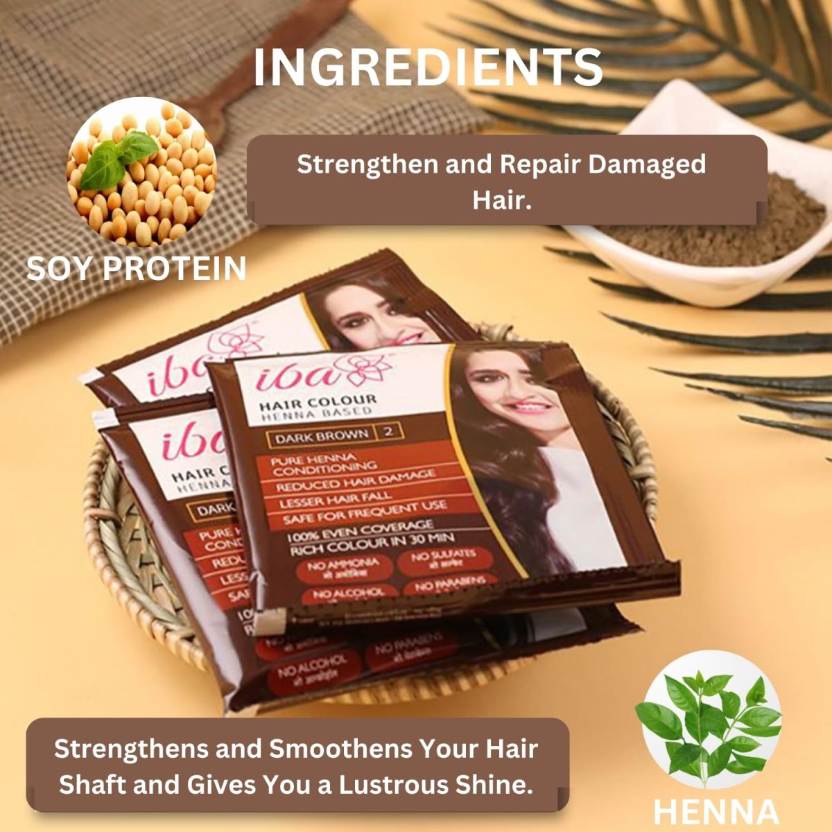 Iba Hair Colour for Women - Dark Brown, 70g (Pack of 2) | 100% Pure Henna Based Powder Sachet | Natural Hair Colour & Long Lasting with Conditioning Formula| Reduced Hair Fall & Hair Damage | Shine & Nourish Hair | Free from Ammonia and Other Harmful Chemicals | Herbal Hair Powder for Hair Color | Dark Brown Henna - Image 4