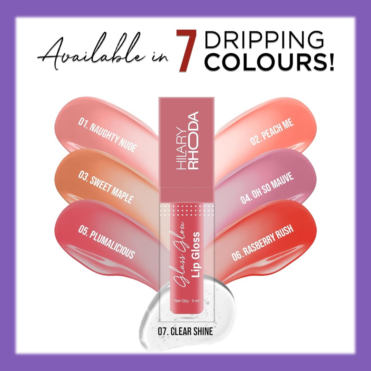 Hilary Rhoda Glass Glow Lip Gloss | Nourishing & Hydrating Lip Gloss | Sheer Coverage | High Shine | Juicy & Plump Lips | Glides on Smoothly | 5ml (Plumalicious - Shade 05) - Image 7