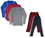 IndiWeaves Girls Cotton Full Sleeve Printed T-Shirts and Cotton Capri 3/4 Pants (Maroon,Dark Grey,Blue,Maroon,Grey,6-7 Years) Pack of 5