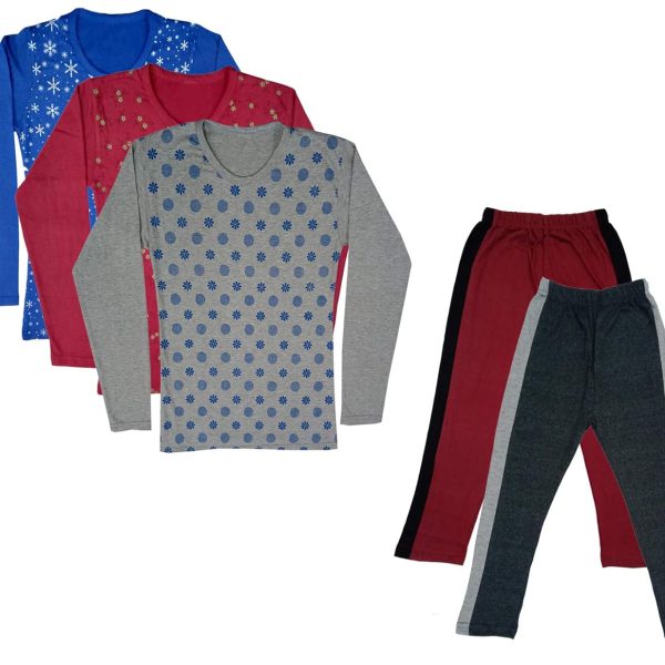 IndiWeaves Girls Cotton Full Sleeve Printed T-Shirts and Cotton Capri 3/4 Pants (Maroon,Dark Grey,Blue,Maroon,Grey,6-7 Years) Pack of 5